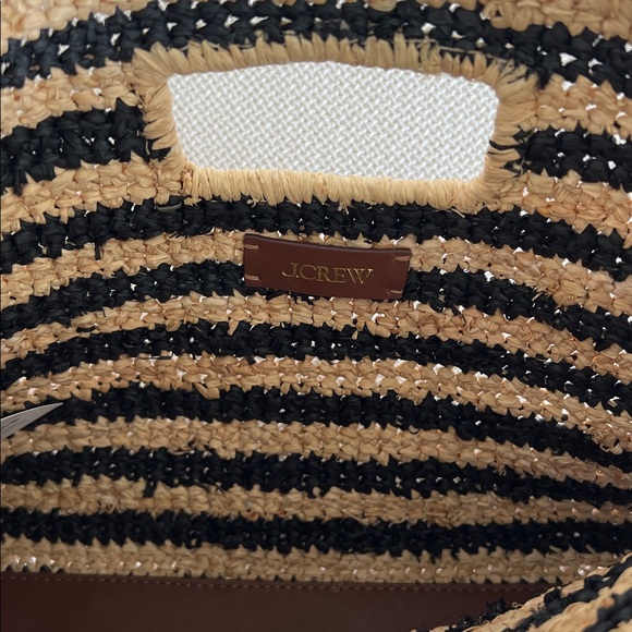 J. Crew Handknotted Raffia rectangular clutch Striped Black and Tan Clutch - Picture 3 of 7